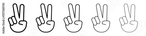 Hand peace icon graphic set. trendy stroke line style