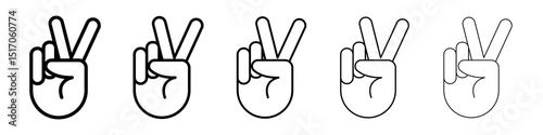 Hand peace icon graphic set. trendy stroke line style