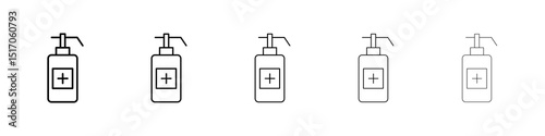 Hand sanitizer icon graphic set. trendy stroke line style