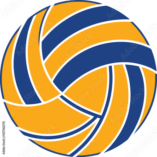A stylized volleyball with yellow and blue panels isolated on a white background in a graphic style