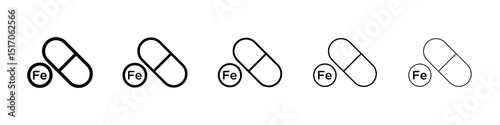 Iron capsule icon graphic set. trendy stroke line style