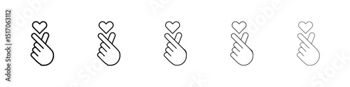 korean heart icon graphic set. trendy stroke line style