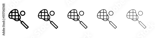 Lacrosse stick ball icon graphic set. trendy stroke line style