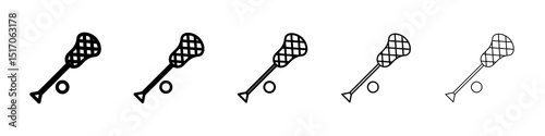 Lacrosse stick ball icon graphic set. trendy stroke line style