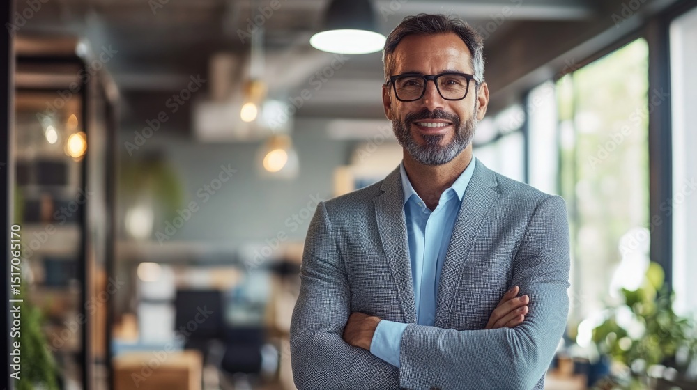 Fototapeta premium Confident Male Business Leader at Conference in Modern Office Setting