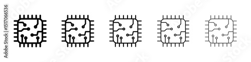 Microchip icon graphic set. trendy stroke line style