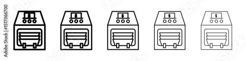 Money counting machine icon graphic set. trendy stroke line style