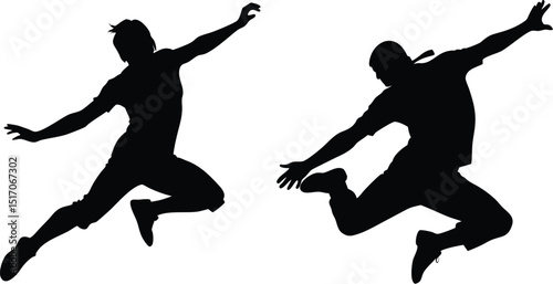 Jumping Silhouette of a Person — Dynamic Motion, Graceful, Minimalist, High Contrast Black and White Illustration