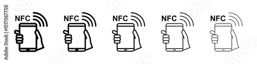 NFC communication icon graphic set. trendy stroke line style