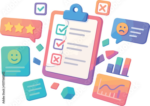 Colorful board with a smiley face and a thumbs up, a thumbs down, and a star