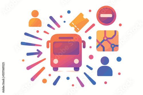Colorful bus with a red sign on the front