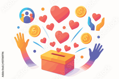 Box with a lot of hearts and money in it