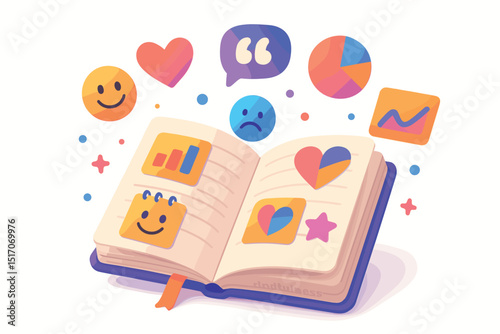 Book with a smiling face on the first page and a sad face on the second page