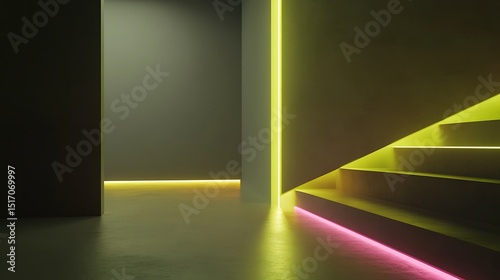 Neon steps in a modern space photo