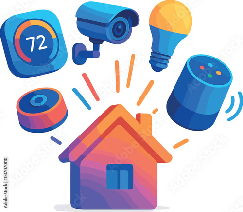 House with a lot of smart home devices, including a thermostat