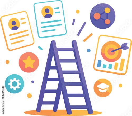 Ladder is shown with a bunch of papers and other objects on it
