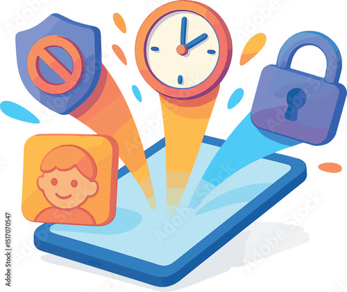 Tablet with a blue lock and a red clock