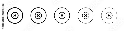Pool 8 ball icon graphic set. trendy stroke line style