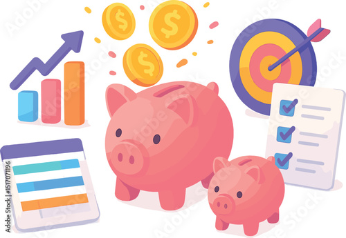 Pink piggy bank with a bunch of coins in it