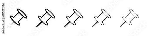 Push pin icon graphic set. trendy stroke line style