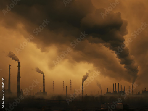 Industrial Air Pollution Dark Clouds of Factory Emissions and Environmental Concerns