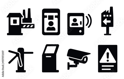 Security and surveillance silhouette icon set. monitoring and safety symbols