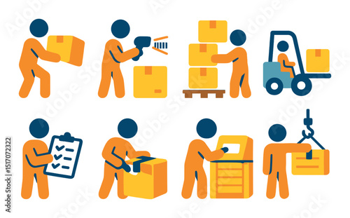 Logistics and delivery icon set: silhouette style shipping and freight symbols