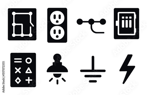 Technology and utility silhouette icon set. electrical and energy symbols collection