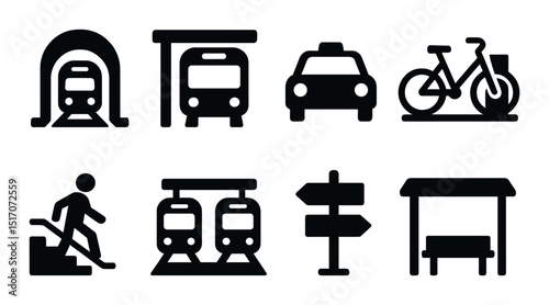 Urban transport silhouette icon set. commuting and transit symbols for city navigation