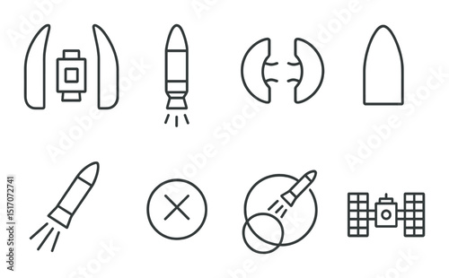 Space exploration silhouette icon set. rocket, satellite, and astronomy symbols