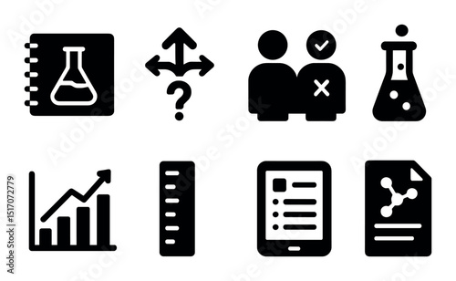 Science and education silhouette icon set. laboratory and study symbols
