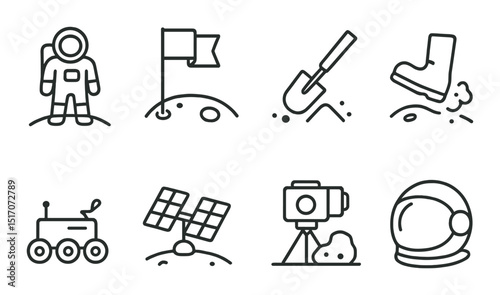 Space exploration icon set in linear style. astronaut and galaxy symbols