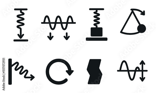 Science and physics silhouette icon set. energy, motion, and kinetic symbols