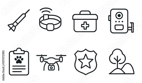 Veterinary and pet care linear icon set. animal health and monitoring symbols