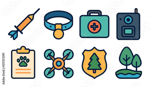 Outdoor adventure flat icon set. camping, hiking, and exploration symbols