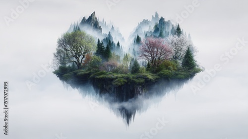 Heart-shaped island nestled in a misty heartland