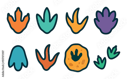 Dinosaur tracks silhouette icon set. prehistoric footprint and fossil symbols