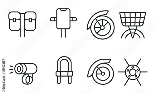 Cycling equipment silhouette icon set. bicycle gear and accessories symbols