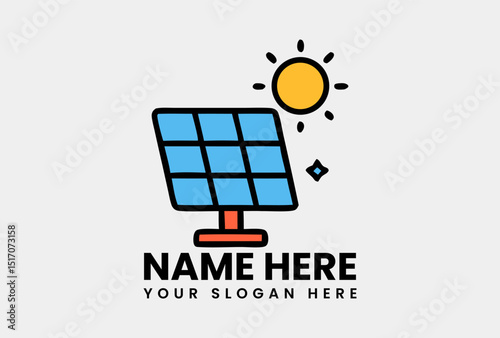 Bright solar panel icon receiving sunlight for clean and sustainable energy source. Renewable technology concept