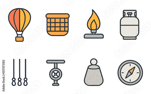 Camping and outdoor linear icon set. adventure and exploration symbols