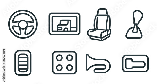 Automotive linear style icon set. car parts and vehicle maintenance symbols