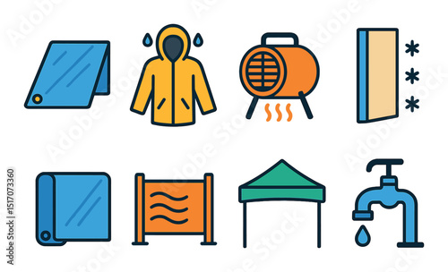 Camping essentials icon set: linear style for outdoor adventure and gear