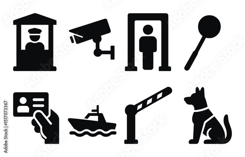 Security and surveillance icon set in silhouette style. protection and safety symbols