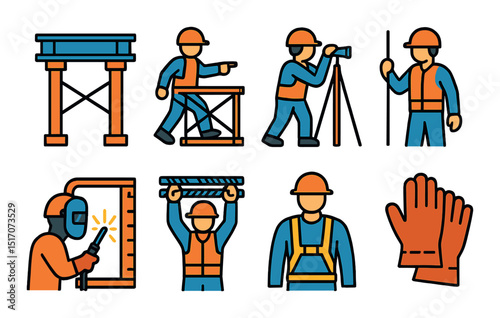 Construction and engineering flat icon set. building and development symbols