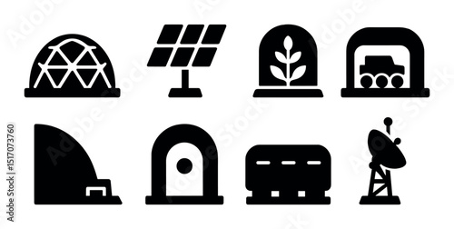 Sustainable energy silhouette icon set. renewable and eco-friendly symbols collection