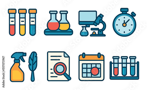 Science and laboratory flat icon set. research and experiment symbols