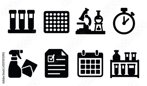 Laboratory and research silhouette icon set. science and experiment symbols