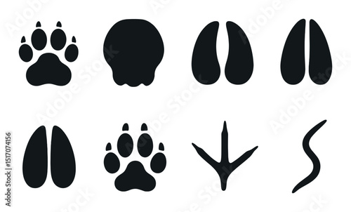 Animal tracks silhouette icon set. footprint and trail symbols for nature exploration