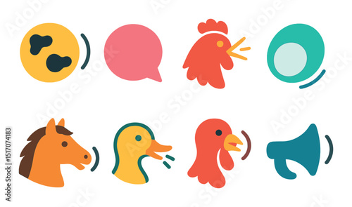 Farm animals flat icon set. livestock and poultry graphic symbols