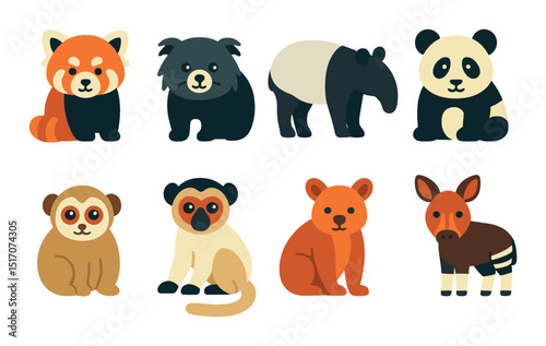 Wildlife flat icon set. animal, nature, fauna illustrations for digital projects